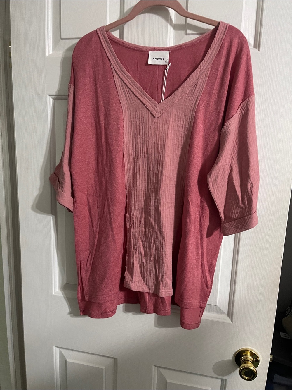 Andree Pink Two-Tone V-Neck Tunic